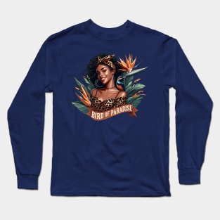 Bird Of Paradise African American Girl Floral Tropical Plant Long Sleeve T-Shirt